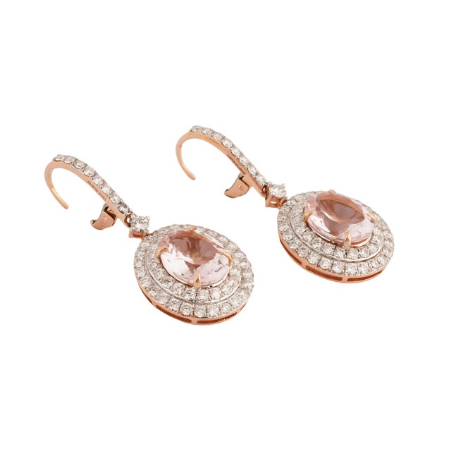 Natural morgenite 4.82cts & diamond 2.05cts earring in 18k gold For Sale - Image 17 of 18