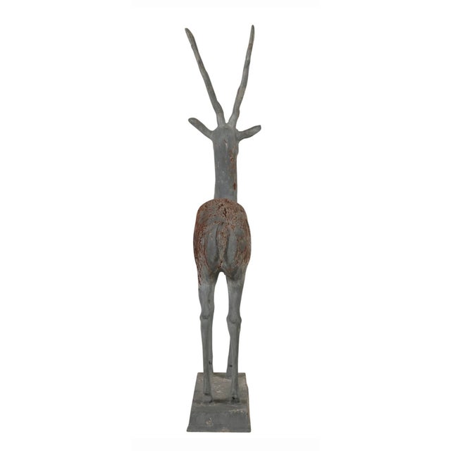 Mid-Century Continental Cast Lead Garden Statue of a Stag For Sale - Image 4 of 12