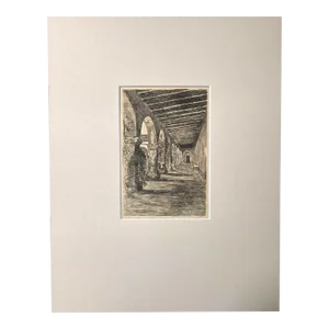 Harold John (H.J.) Brothers Etching: "San Juan Capistrano" in 14x11 Mat, EUC