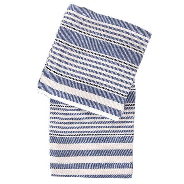 Contemporary Dash & Albert by Annie Selke Rugby Stripe Denim Throw For Sale - Image 3 of 3