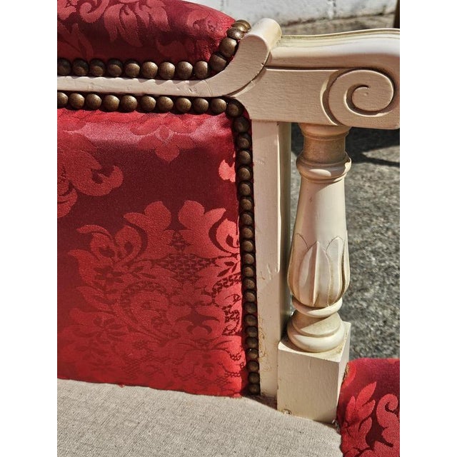 Antique Louis XVI French Damask Canape Two-Seater Settee, 1900s For Sale - Image 15 of 18