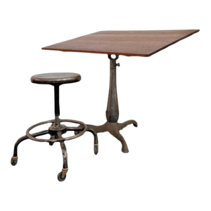 Early 20th Century Industrial Chestnut and Cast Iron Drafting Table