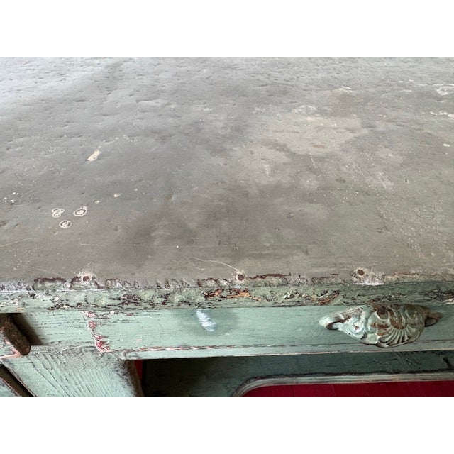 Wood 19th Century French Painted Enfilade With Zinc Top — Original Paint For Sale - Image 7 of 10