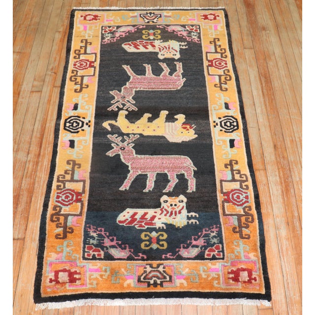 Textile Vintage Animal Tibetan Carpet - 3'1" x 5'9" For Sale - Image 7 of 7