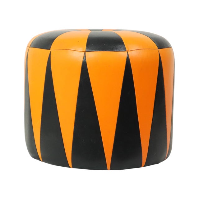 Vintage Round Pouf in Two-Tone Skai, 1960s For Sale - Image 4 of 15