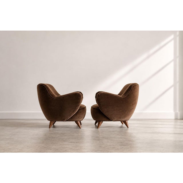Late 20th Century Vladimir Kagan Barrel Lounge Chairs in Brown Velvet and Walnut Legs For Sale - Image 5 of 12