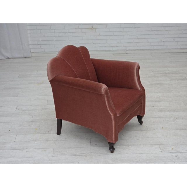 Danish Armchair in Velour and Oak, 1950s For Sale - Image 6 of 18