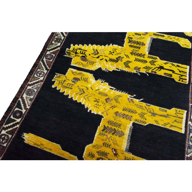 Hand-Knotted Gabbeh Rug with Lion Motif For Sale - Image 5 of 11