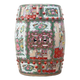 Mid 20th Century Famille Rose / Rose Medallion Porcelain Garden Stool For Sale