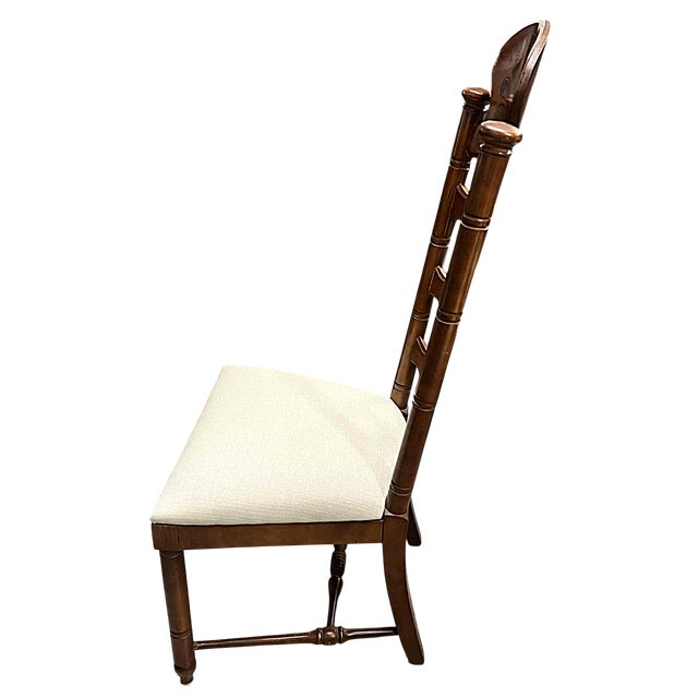 Drexel Vintage Drexel Attributed Spanish Revival Maple Wood Ladderback Dining Chairs With New Seat Upholstery - Set of 6 For Sale - Image 4 of 6