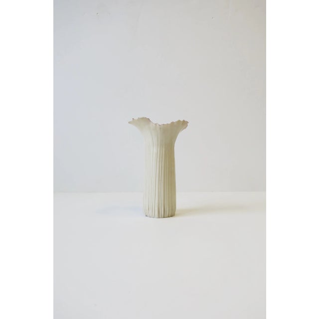 Late 20th Century Art Nouveau Signed Studio Porcelain White Pink and Green Vase For Sale - Image 5 of 13