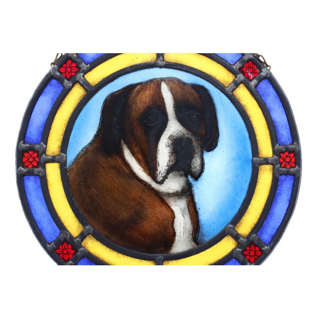 Art Deco Stained Glass Roundel with Boxer Dog, Belgium, 1890s For Sale - Image 6 of 9