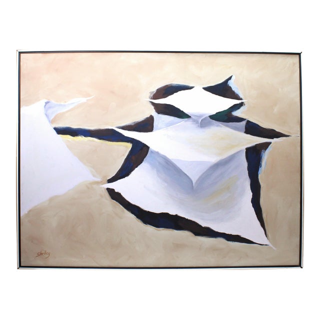 1970s Large Modernist Abstract Oil Painting of Layered Floating Torn Paper For Sale