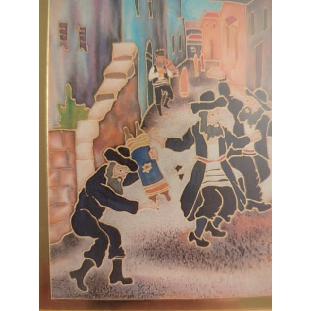 Drawing/Sketching Materials Late 20th Century Painting on Silk Signed by Lavi Zion "Simhat Torah Dancing Hassidim" 8.25"x6.25" For Sale - Image 7 of 17