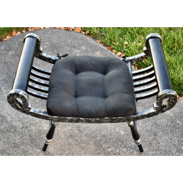 Curule Vanity Stool Bench Roman Slatted Saddle Seat Chair Hollywood Regency For Sale - Image 11 of 14