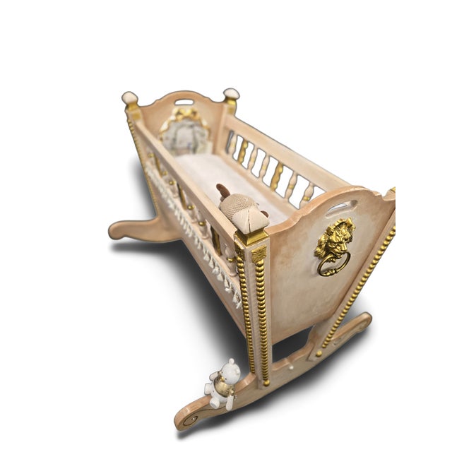 Vintage Hand-Painted Nursery Rocking Set: Gold Accent Cradle & Rocking Chair For Sale - Image 4 of 11