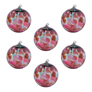 Mrs. Claus Handmade Glass Ornament Set - Round mold, Set of 6