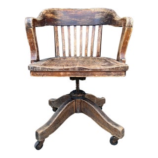 Mid 20th Century Antique Swivel Oak Office Chair For Sale