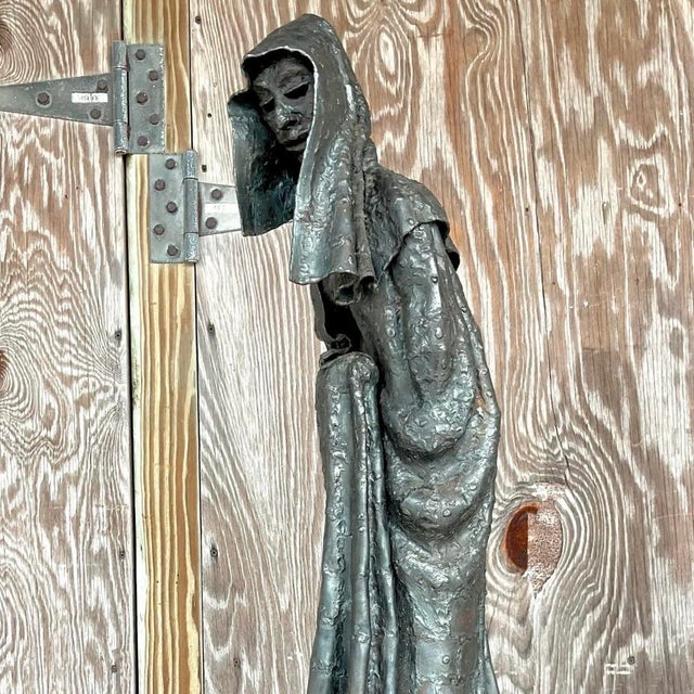 Vintage Brutalist Patinated Steel Cloaked Woman Sculpture For Sale - Image 14 of 15