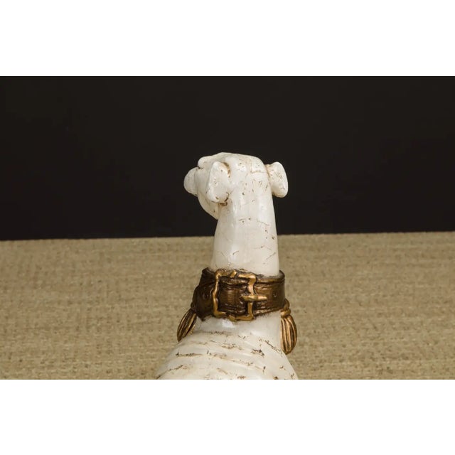 Midcentury Whippet Dog Sculpture in Painted Composite With Gilded Collar For Sale - Image 11 of 17