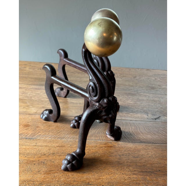 Metal 19th Century English Brass and Cast Iron Andirons For Sale - Image 7 of 7