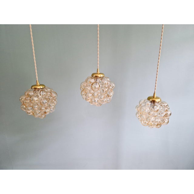 Amber Bubble Glass Pendant Lights by Helena Tynell for Glashütte Limburg, 1970s, Set of 3 For Sale - Image 13 of 16