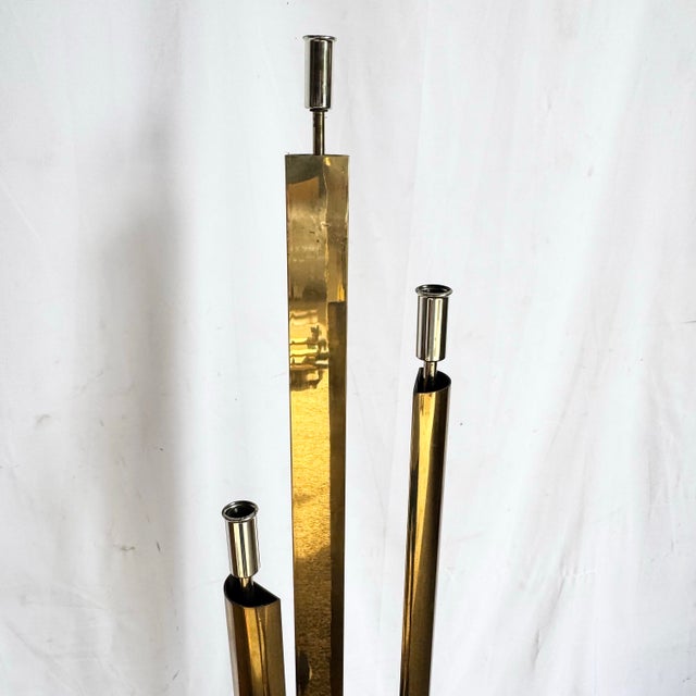 Brass Art Deco Sculptural Acrylic and Brass Torchiere Floor Lamp With Calla Lily-Inspired Shades For Sale - Image 8 of 12