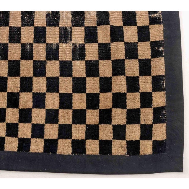 Early 20th Century Tibetan Black and Tan Checkered Rug, 3' 5" X 2' 8" For Sale - Image 5 of 6