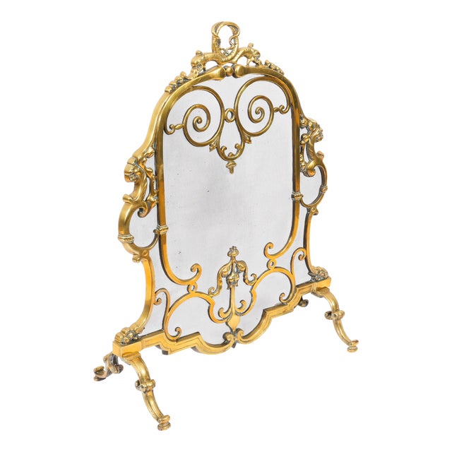 Antique French Louis Revival Brass Mesh Dolphin Fire Screen, 19th Century For Sale
