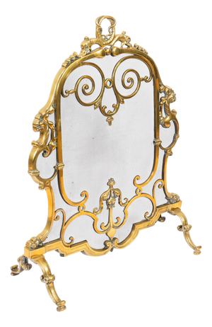 Antique French Louis Revival Brass Mesh Dolphin Fire Screen, 19th Century