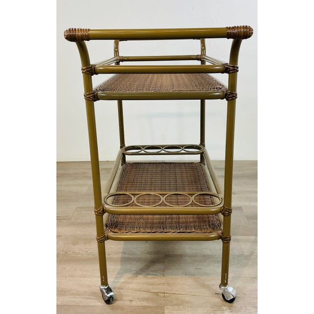 2020s Made Goods Organic Modern Indoor/Outdoor Chestnut Faux Wicker Torrey Bar Cart For Sale - Image 5 of 6