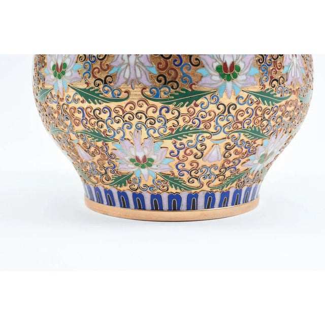 Covered Decorative Gilded Cloisonne Urn For Sale - Image 4 of 10