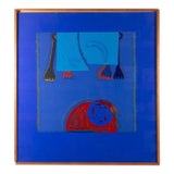 Striking Vintage Abstract / Pop-Inspired Original Artwork – Blue & Red Composition For Sale