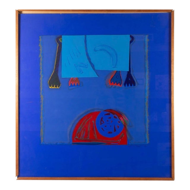 Striking Vintage Abstract / Pop-Inspired Original Artwork – Blue & Red Composition For Sale