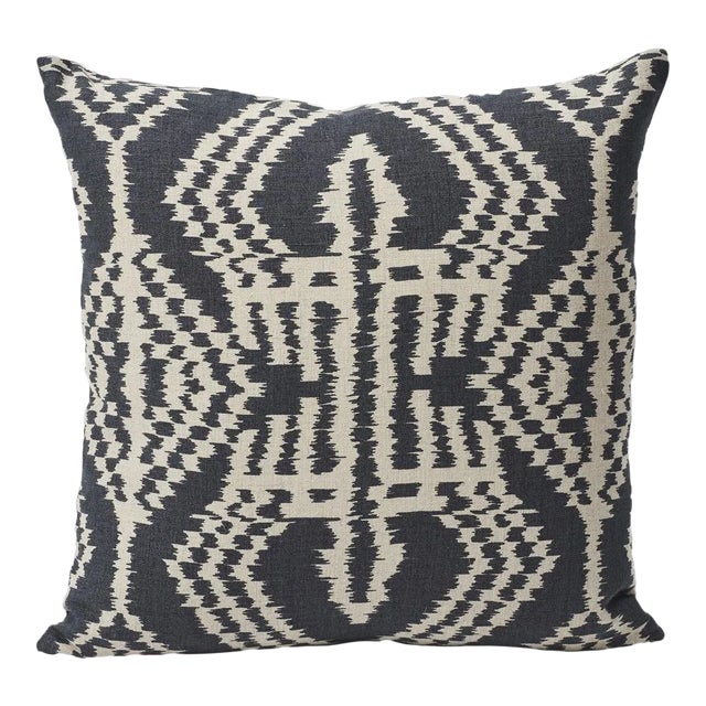 Charcoal Schumacher Asaka Ikat Linen Print Double-Sided Pillow For Sale - Image 8 of 9