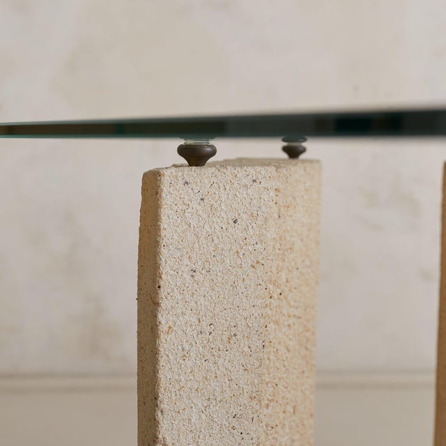Glass Italian Sandstone Base Dining Table with Glass Top in the Manner of Carlo Scarpa For Sale - Image 7 of 9