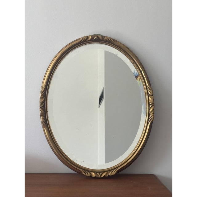 Antique Oval Gilt Mirror in Carved Wood, 1940s For Sale - Image 4 of 8