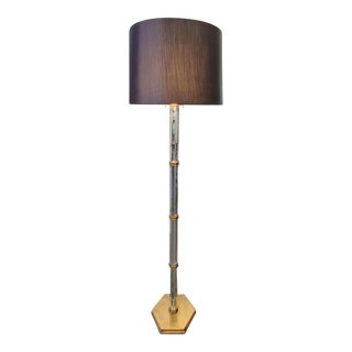 Vintage Beveled Mirror Floor Lamp With Custom Black Silk Shade For Sale