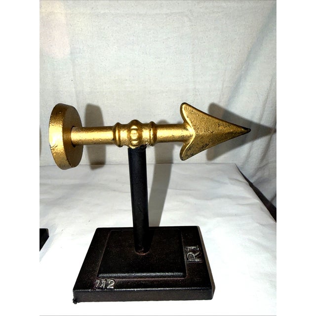 Mid-Century Modern Vintage MCM Metal Arrow Cast Iron Gold Archery Decor Bookends -Pair For Sale - Image 3 of 5