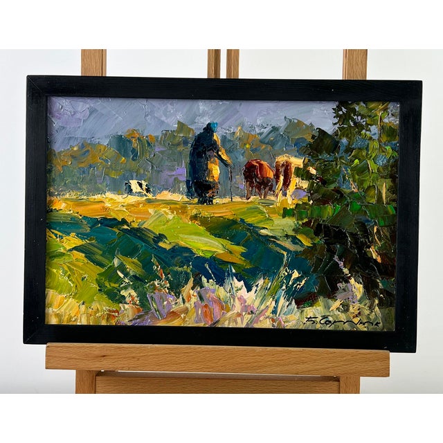 Oil painting Evening On The Road Serdyuk Boris Petrovich is an expressive rural landscape that captures a quiet moment at...