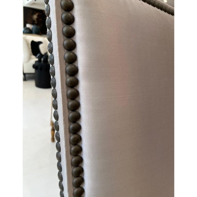 18th Century Louis XIII Style Arm Chair in Taupe Silk For Sale In New Orleans - Image 6 of 11