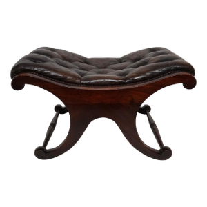 1920s Brown Leather Chesterfield Tufted Stool
