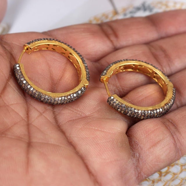 925 Sterling Silver Pave Diamond Hoop Earring for Her Beautiful Anniversary Gift, A Pair For Sale - Image 13 of 18