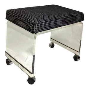 1970s Mid-Century Modernist Waterfall Lucite Stool With Chrome Trim and Wheels