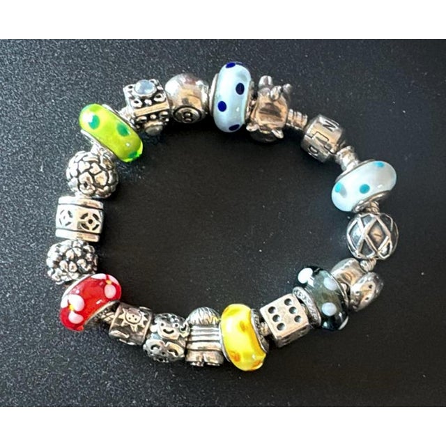 Silver Bracelet with 17 Multicolored Charms from Pandora, 1990s For Sale - Image 16 of 16