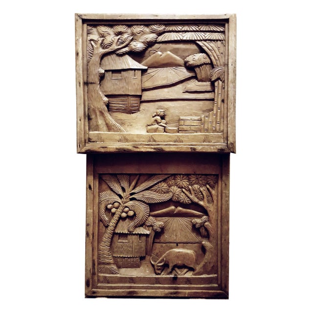 Javanese Hand Carved Solid Wood Storytelling Plaques - a Pair For Sale - Image 10 of 10