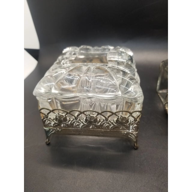 Gold Vintage Glass and Gold Filligree Vanity Set, With Trinket Box and Perfume Bottles, Dressing Table Set For Sale - Image 8 of 10