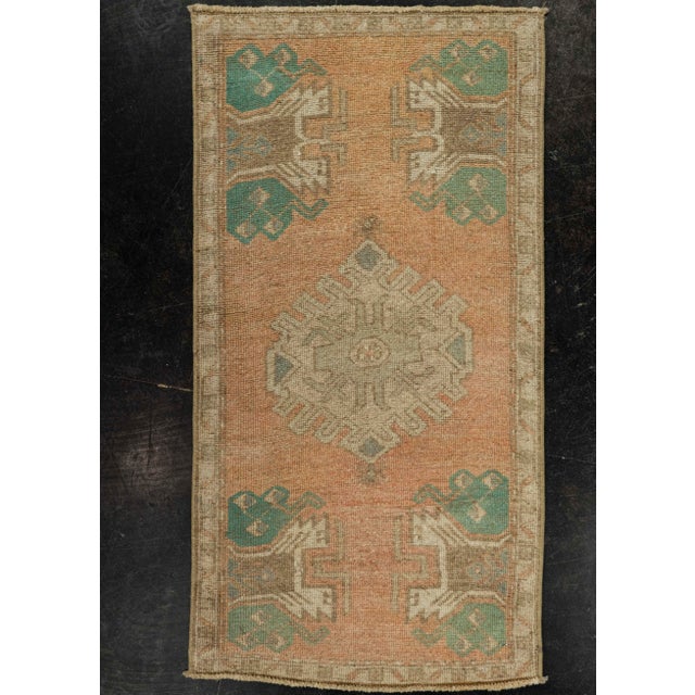 Peach Turkish Mini Rug Oriental Hand Knotted Vintage Rug 1'8" x 3'2 #21293 For Sale - Image 8 of 8