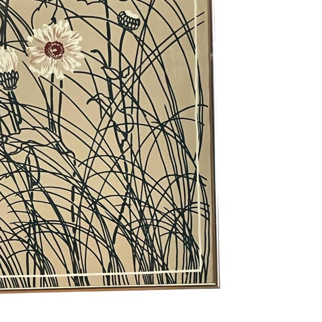 Beige Vintage 1975 Framed Floral Screen Print Dated Botanical Wall Art.. For Sale - Image 8 of 10