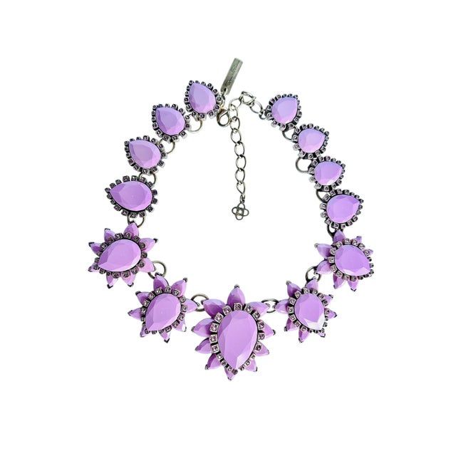 Metal 2014 Oscar De La Renta Necklace Pink Runway Bold Crystal Resin Gripoix Style Floral Flowers Spring Collar Zvollier For Sale - Image 7 of 13